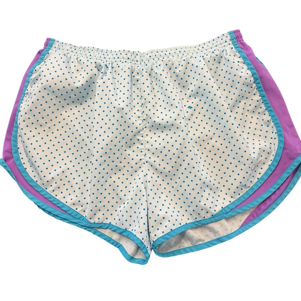 Nike Ladies athletic shorts, polka dot, aqua blue, purple, lined, Size XL